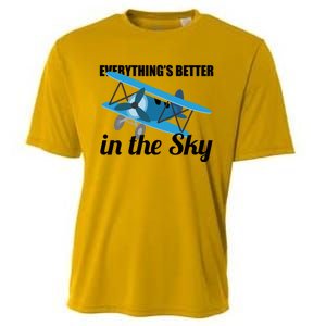 Everything Is Better In The Sky Airplane Pilot Gift Cooling Performance Crew T-Shirt