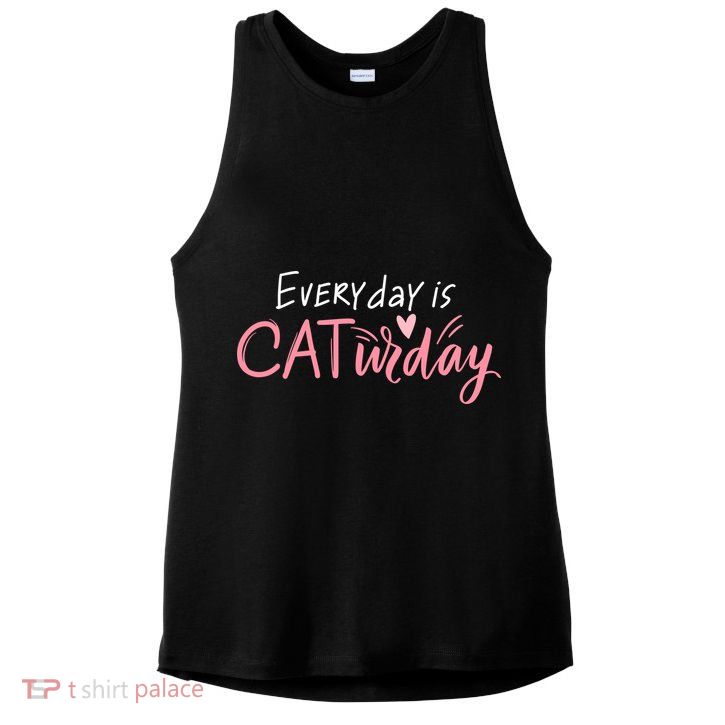 Everyday Is Caturday Cat Lover Ladies PosiCharge Tri-Blend Wicking Tank