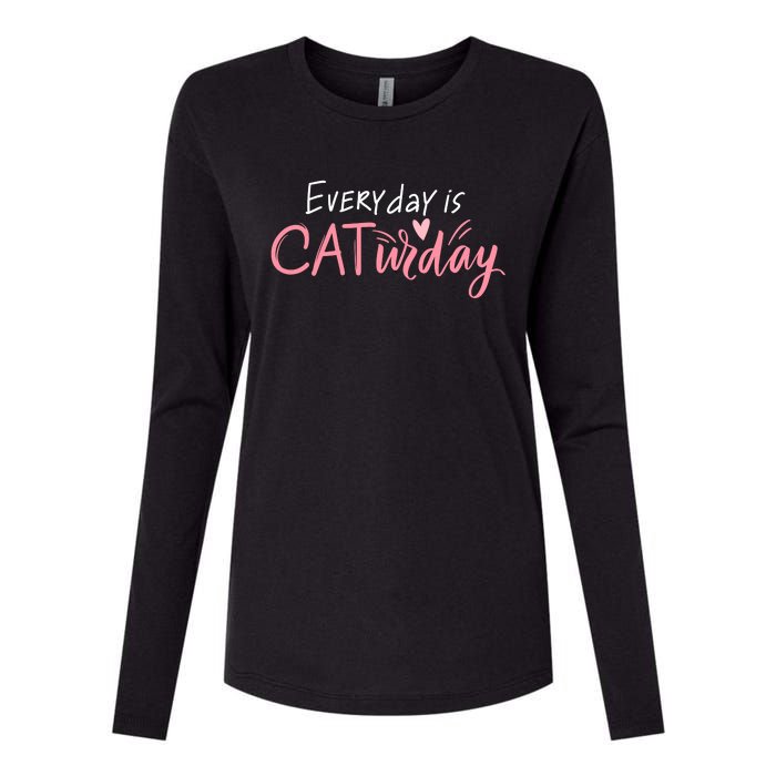 Everyday Is Caturday Cat Lover Womens Cotton Relaxed Long Sleeve T-Shirt