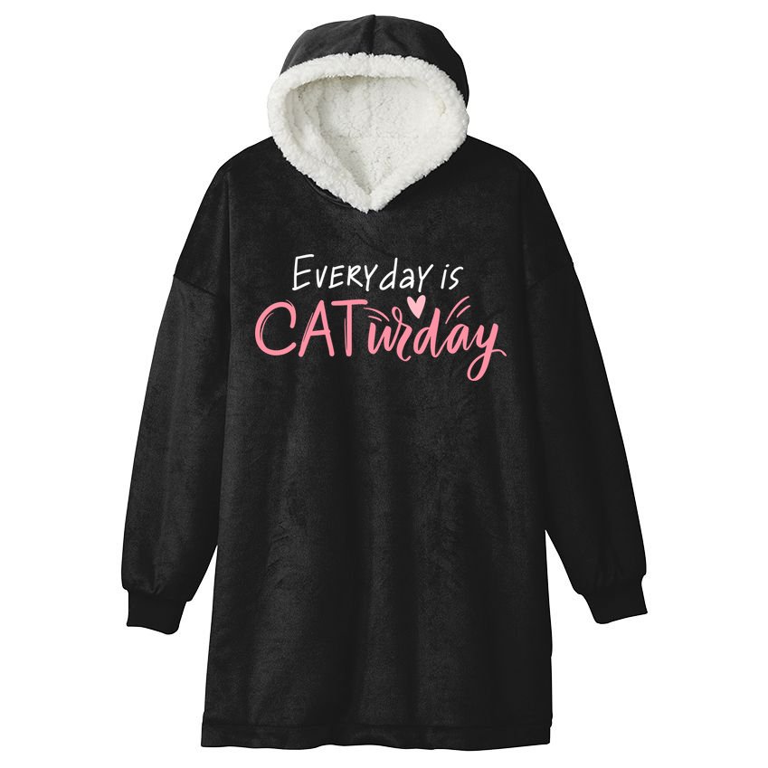 Everyday Is Caturday Cat Lover Hooded Wearable Blanket
