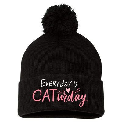 Everyday Is Caturday Cat Lover Pom Pom 12in Knit Beanie