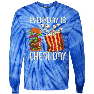 Everyday Is Cheat Day Hamburger Popcorn Fast Food Sports Gift Tie-Dye Long Sleeve Shirt