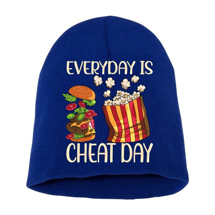 Everyday Is Cheat Day Hamburger Popcorn Fast Food Sports Gift Short Acrylic Beanie