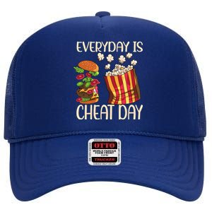 Everyday Is Cheat Day Hamburger Popcorn Fast Food Sports Gift High Crown Mesh Back Trucker Hat