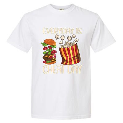 Everyday Is Cheat Day Hamburger Popcorn Fast Food Sports Gift Garment-Dyed Heavyweight T-Shirt