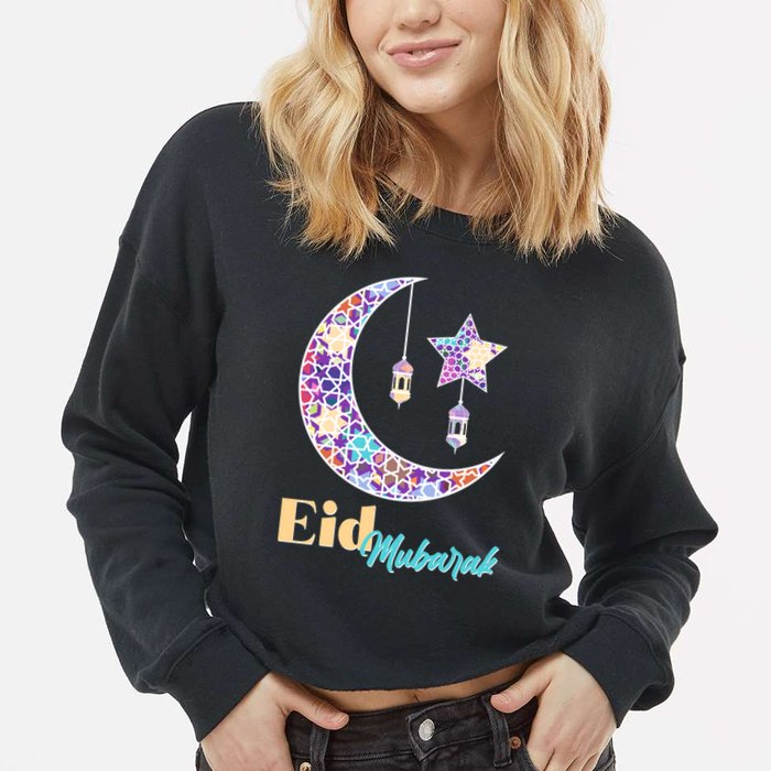 Eid Mubarak Happy Ramadan  Cropped Pullover Crew