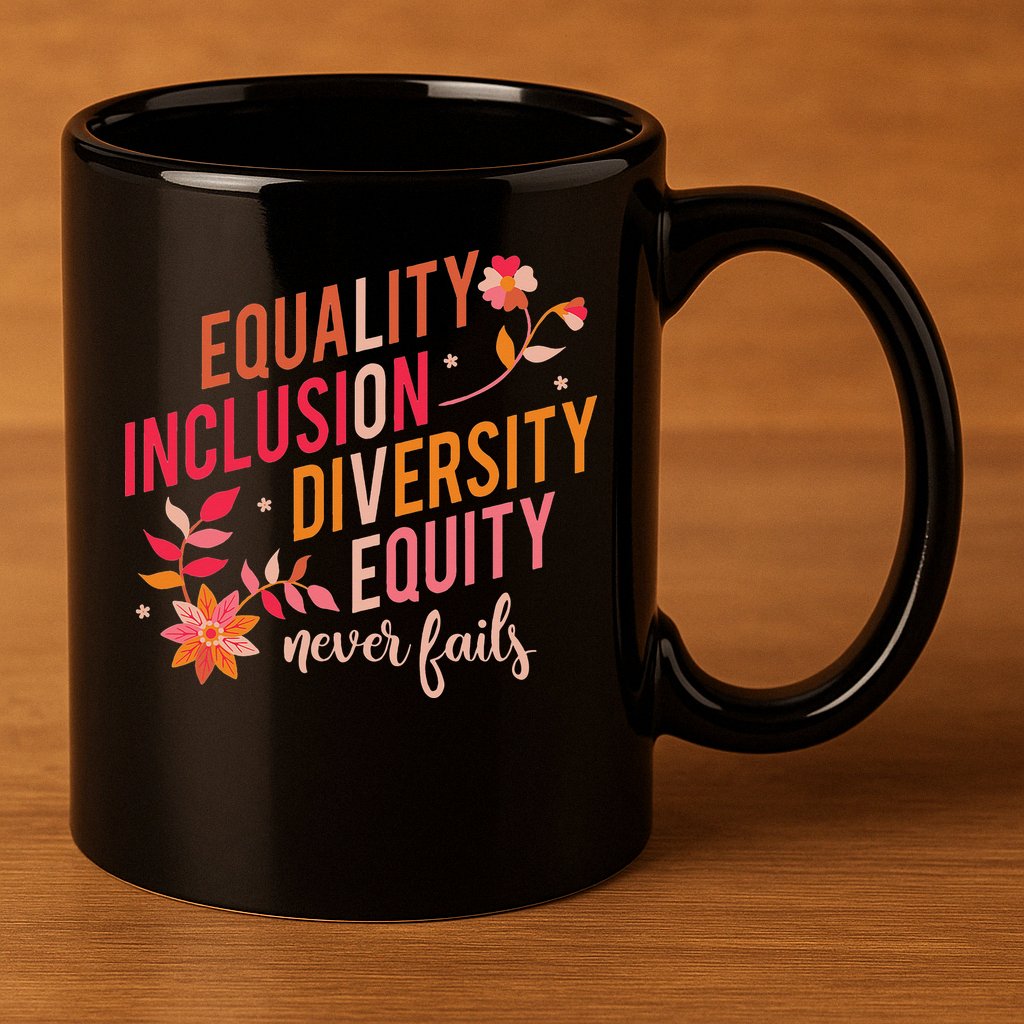 Equality Inclusion Diversity Equity Love Never Fails Teacher 11oz C Handle Ceramic Mug