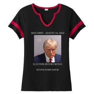 Election Interference Donald Trump Mugshot Ladies Halftime Notch Neck Tee