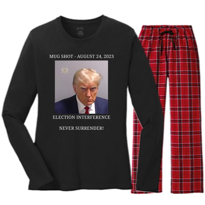 Election Interference Donald Trump Mugshot Women's Long Sleeve Flannel Pajama Set 