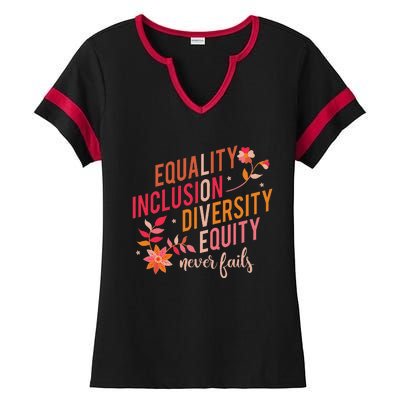 Equality Inclusion Diversity Equity Love Never Fails Teacher Ladies Halftime Notch Neck Tee