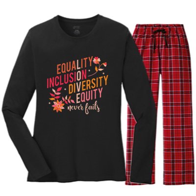 Equality Inclusion Diversity Equity Love Never Fails Teacher Women's Long Sleeve Flannel Pajama Set 