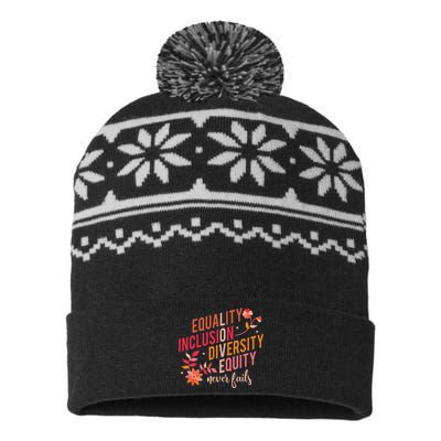 Equality Inclusion Diversity Equity Love Never Fails Teacher USA-Made Snowflake Beanie