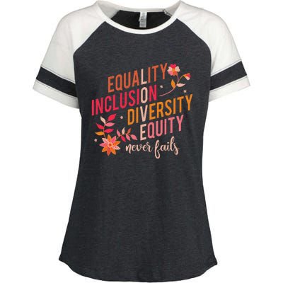 Equality Inclusion Diversity Equity Love Never Fails Teacher Enza Ladies Jersey Colorblock Tee