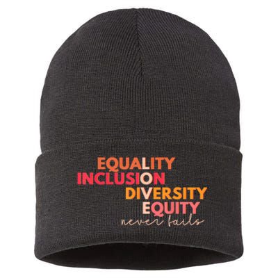 Equality Inclusion Diversity Equity Love Never Fails Teacher TShirt Sustainable Knit Beanie