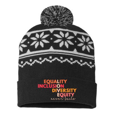 Equality Inclusion Diversity Equity Love Never Fails Teacher TShirt USA-Made Snowflake Beanie