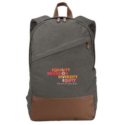 Equality Inclusion Diversity Equity Love Never Fails Teacher TShirt Cotton Canvas Backpack