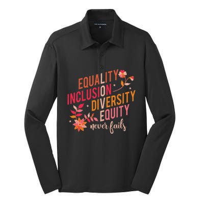 Equality Inclusion Diversity Equity Love Never Fails Teacher Silk Touch Performance Long Sleeve Polo