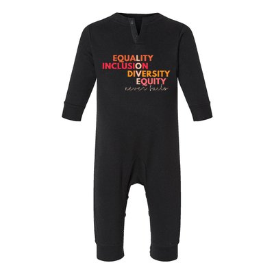 Equality Inclusion Diversity Equity Love Never Fails Teacher Infant Fleece One Piece