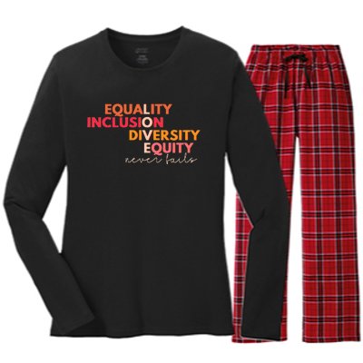 Equality Inclusion Diversity Equity Love Never Fails Teacher Women's Long Sleeve Flannel Pajama Set 