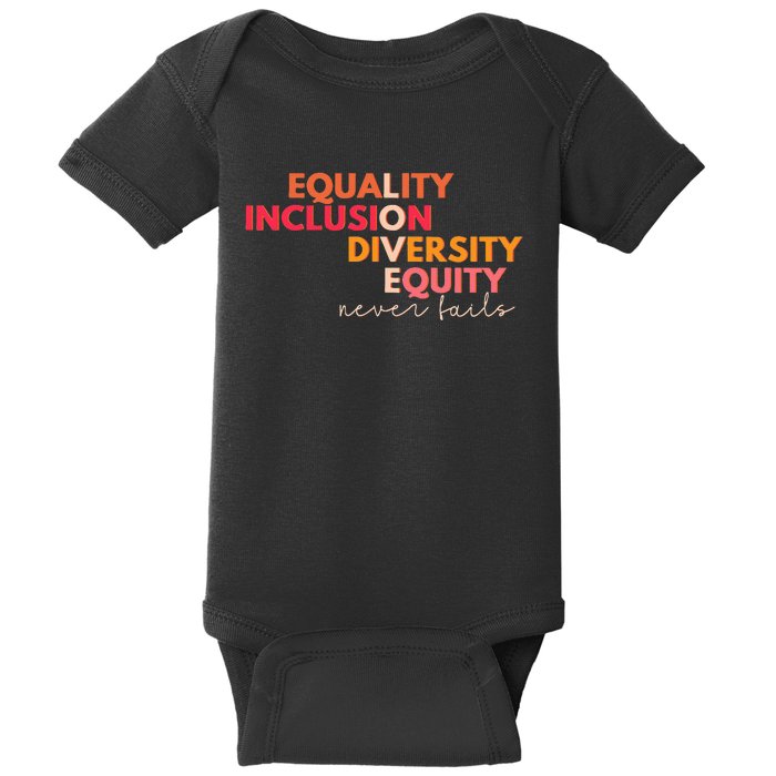 Equality Inclusion Diversity Equity Love Never Fails Teacher Baby Bodysuit