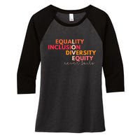 Equality Inclusion Diversity Equity Love Never Fails Teacher Women's Tri-Blend 3/4-Sleeve Raglan Shirt