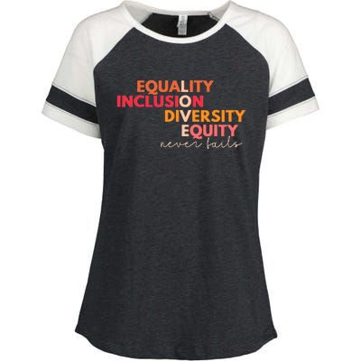 Equality Inclusion Diversity Equity Love Never Fails Teacher Enza Ladies Jersey Colorblock Tee