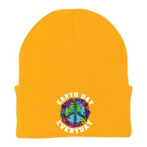 Everyday Is Earth Day Flowers Earth Peace Sign Earth Day Gift Knit Cap Winter Beanie