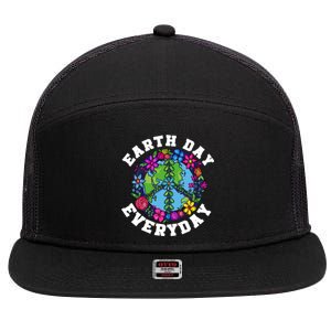 Everyday Is Earth Day Flowers Earth Peace Sign Earth Day Gift 7 Panel Mesh Trucker Snapback Hat