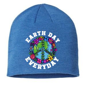 Everyday Is Earth Day Flowers Earth Peace Sign Earth Day Gift Sustainable Beanie