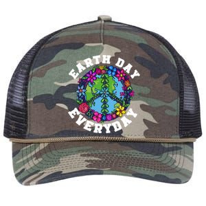 Everyday Is Earth Day Flowers Earth Peace Sign Earth Day Gift Retro Rope Trucker Hat Cap