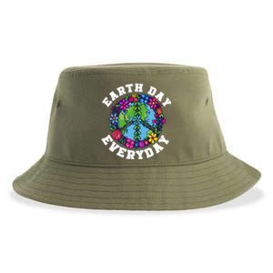 Everyday Is Earth Day Flowers Earth Peace Sign Earth Day Gift Sustainable Bucket Hat