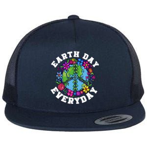 Everyday Is Earth Day Flowers Earth Peace Sign Earth Day Gift Flat Bill Trucker Hat