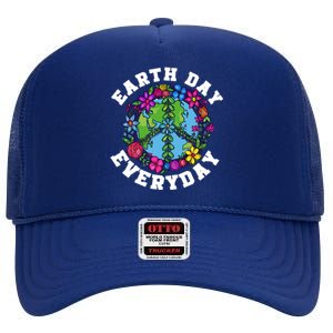 Everyday Is Earth Day Flowers Earth Peace Sign Earth Day Gift High Crown Mesh Back Trucker Hat