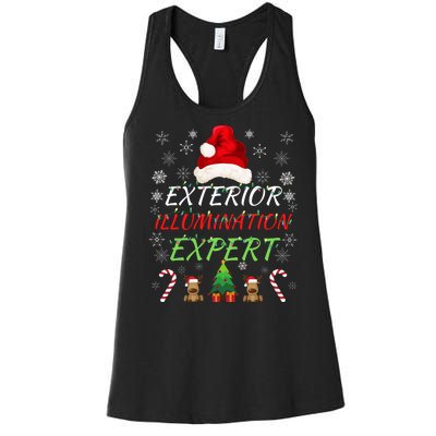 Exterior Illumination Expert Funny Illumination Expert Christmas Light Decorator Women's Racerback Tank