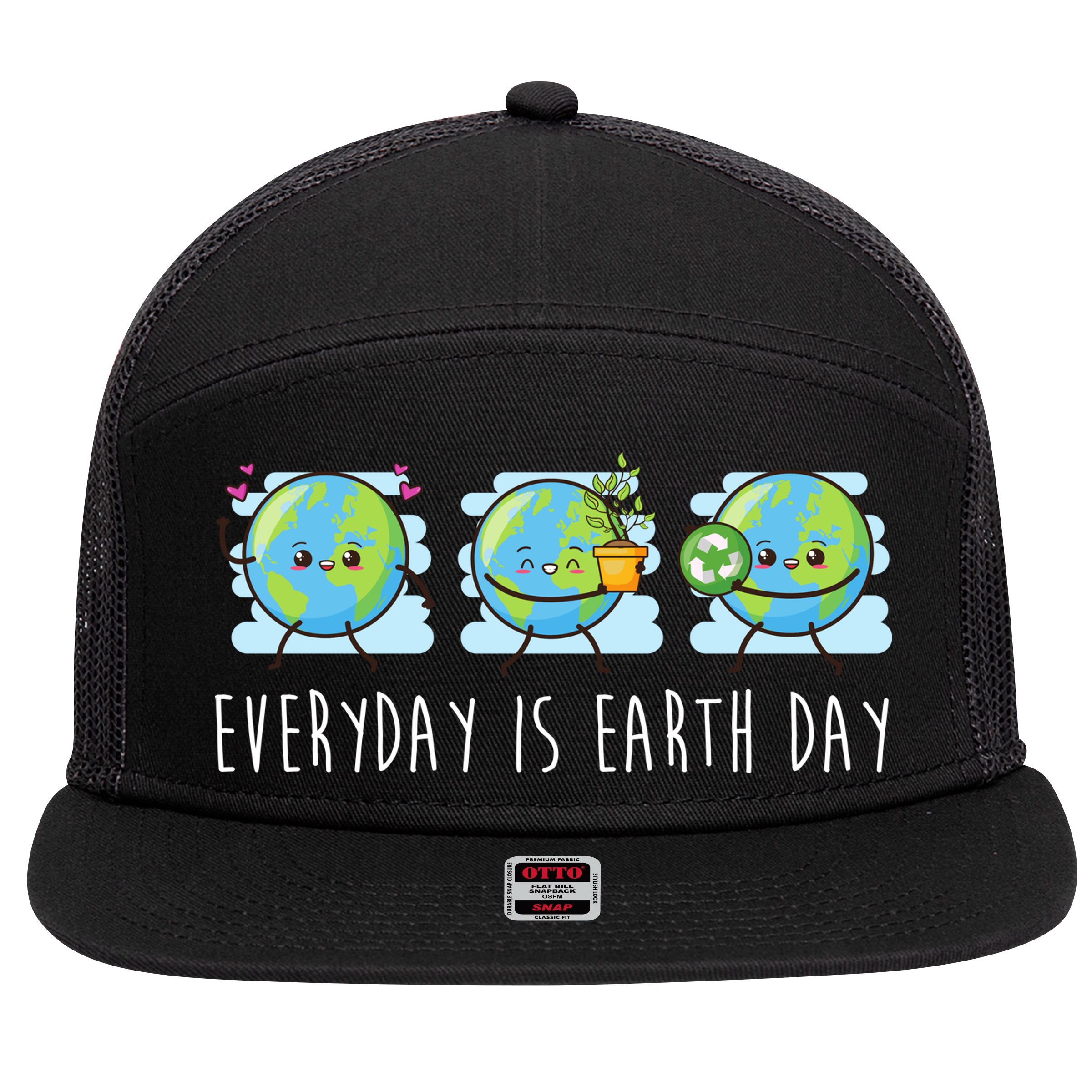 Everyday Is Earth Day Cute Planet Awareness 7 Panel Mesh Trucker Snapback Hat