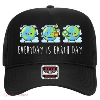 Everyday Is Earth Day Cute Planet Awareness High Crown Mesh Back Trucker Hat