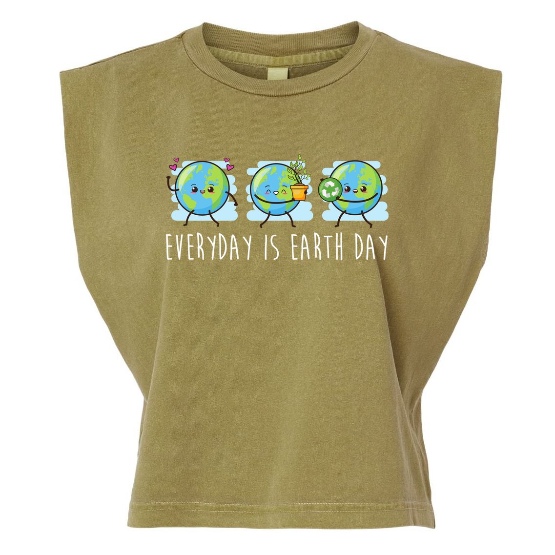 Everyday Is Earth Day Cute Planet Awareness Garment-Dyed Women's Muscle Tee