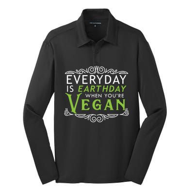 Everyday Is Earth Day Vegan Environt Awareness Vegetarian Cute Gift Silk Touch Performance Long Sleeve Polo