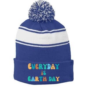 Everyday Is Earth Day Environtal Support Groovy Nature Gift Stripe Pom Pom Beanie