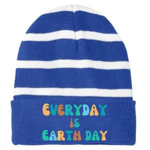 Everyday Is Earth Day Environtal Support Groovy Nature Gift Striped Beanie with Solid Band