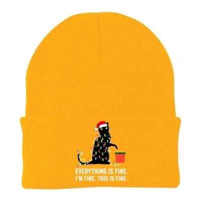 Everything Is Fine Funny Christmas Naughty Cat Xmas Light Cute Gift Knit Cap Winter Beanie