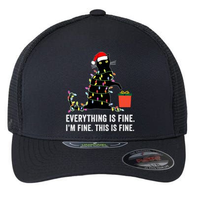 Everything Is Fine Funny Christmas Naughty Cat Xmas Light Cute Gift Flexfit Unipanel Trucker Cap