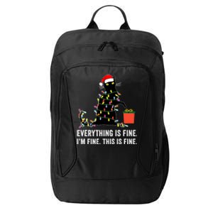 Everything Is Fine Funny Christmas Naughty Cat Xmas Light Cute Gift City Backpack