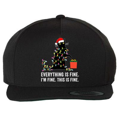 Everything Is Fine Funny Christmas Naughty Cat Xmas Light Cute Gift Wool Snapback Cap