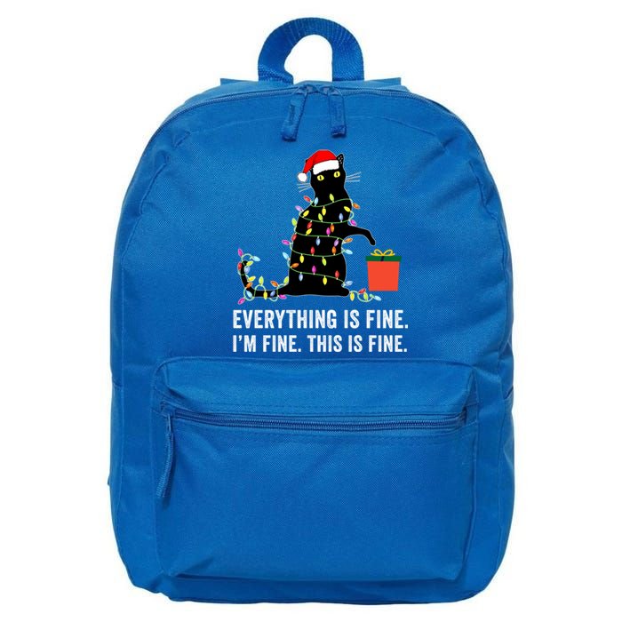 Everything Is Fine Funny Christmas Naughty Cat Xmas Light Cute Gift 16 in Basic Backpack