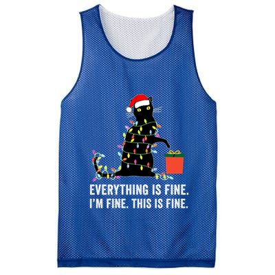 Everything Is Fine Funny Christmas Naughty Cat Xmas Light Cute Gift Mesh Reversible Basketball Jersey Tank