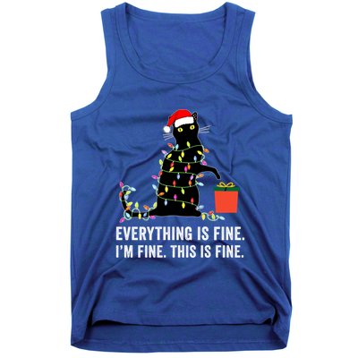Everything Is Fine Funny Christmas Naughty Cat Xmas Light Cute Gift Tank Top