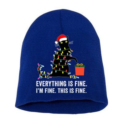 Everything Is Fine Funny Christmas Naughty Cat Xmas Light Cute Gift Short Acrylic Beanie