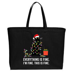 Everything Is Fine Funny Christmas Naughty Cat Xmas Light Cute Gift Cotton Canvas Jumbo Tote