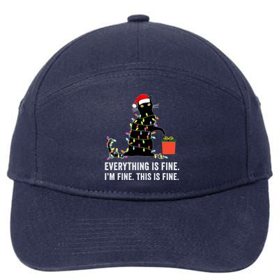 Everything Is Fine Funny Christmas Naughty Cat Xmas Light Cute Gift 7-Panel Snapback Hat